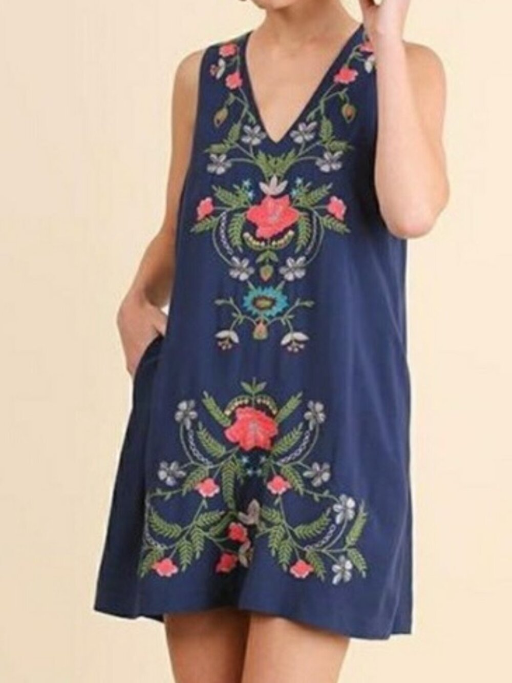 Umgee‎ Blue Embroidered Shift Dress Size Small